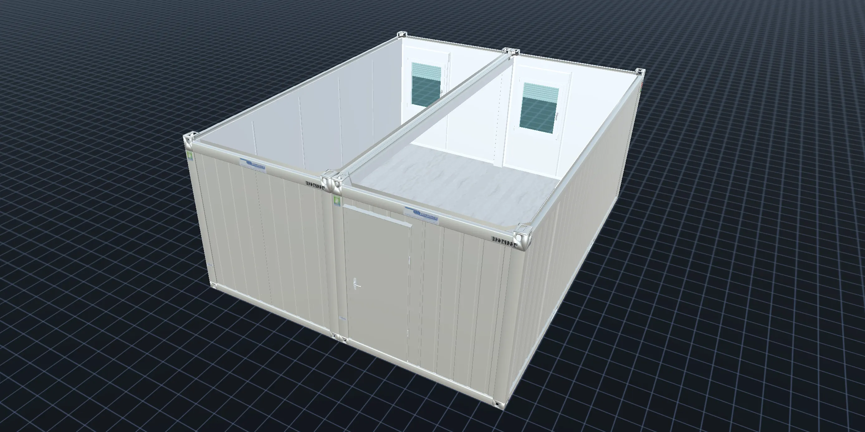 Блок-контейнер 20 футовый сдвоенный RAL 9002-100мм-2800мм